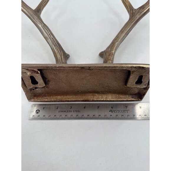 Rustic Wall-Mounted Antler Hook Rack Bronze Finish Sturdy Metal Design 10" Wide - Picture 4 of 6